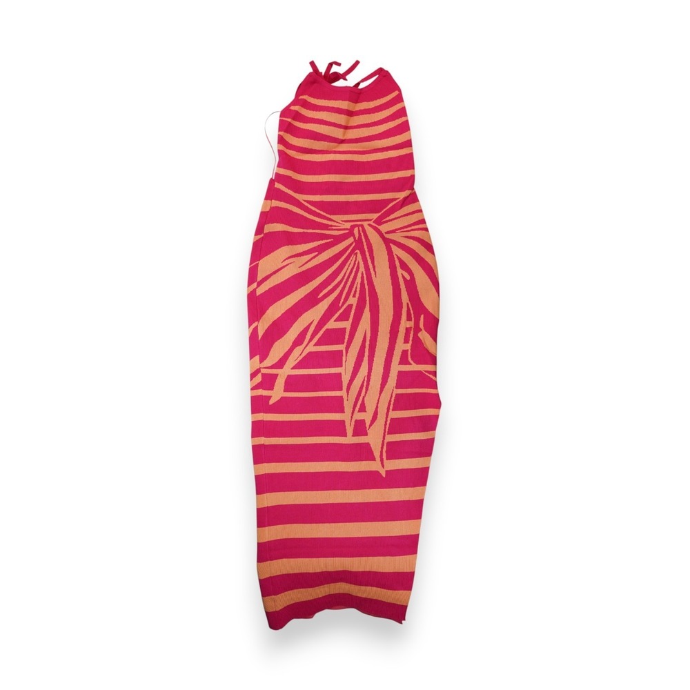 NWT Fashion Nova Maxi Dress Womens Alison Backless Halter Stripes Sweater Large